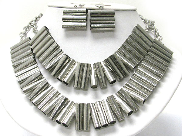 Ethnic style metal tube thread necklace earring set