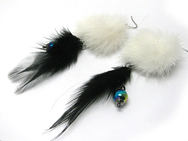 Fur and feather deco earring