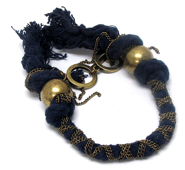 Metal chain with cord and two metal balls bracelet 