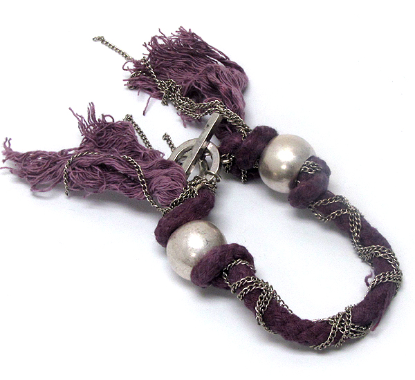 Metal chain with cord and two metal balls bracelet