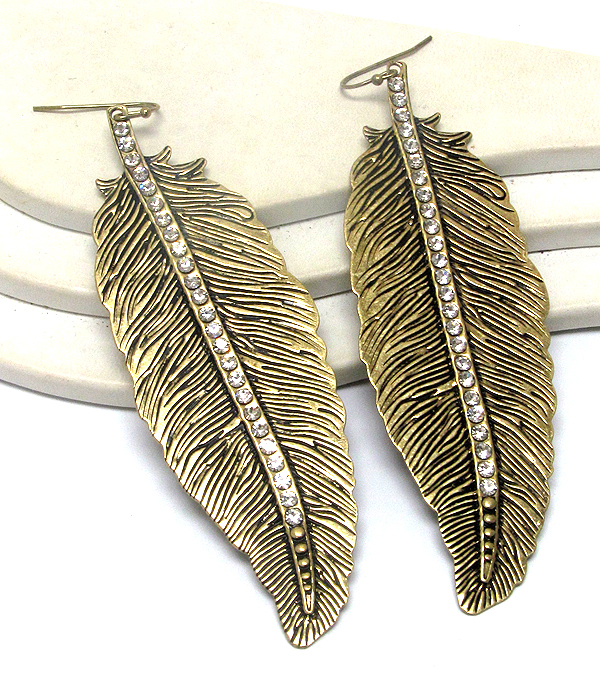 Crystal metal casting leaf earring