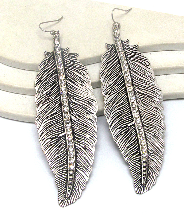 Crystal metal casting leaf earring