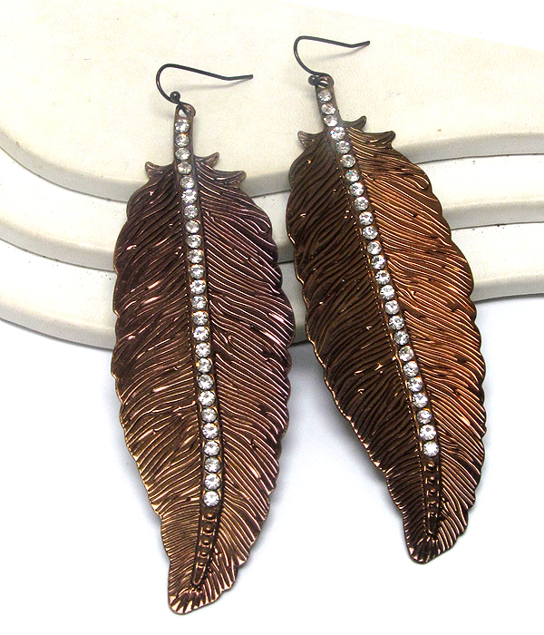 Crystal metal casting leaf earring