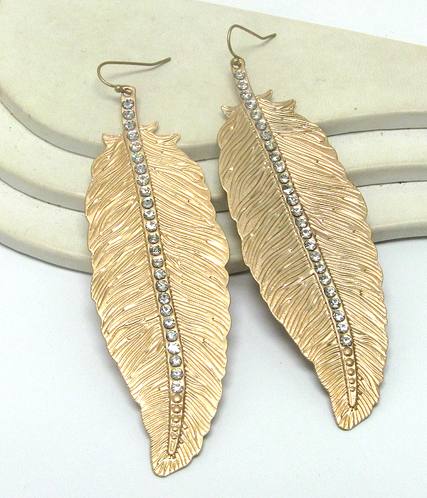 Crystal metal casting leaf earring