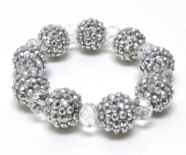 Crystal multi fireball and crystal glass link stretch bracelet