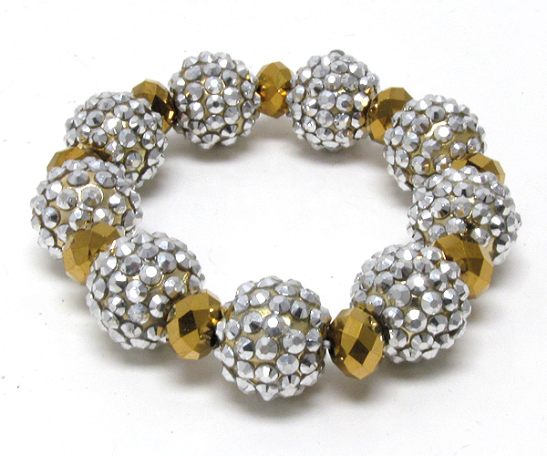 Crystal multi fireball and crystal glass link stretch bracelet