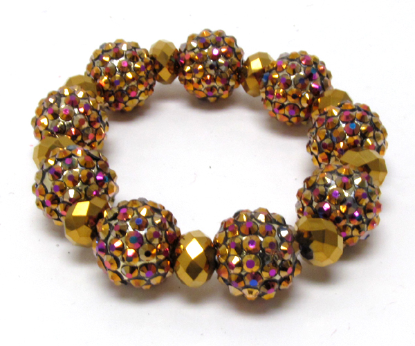 Crystal multi fireball and crystal glass link stretch bracelet