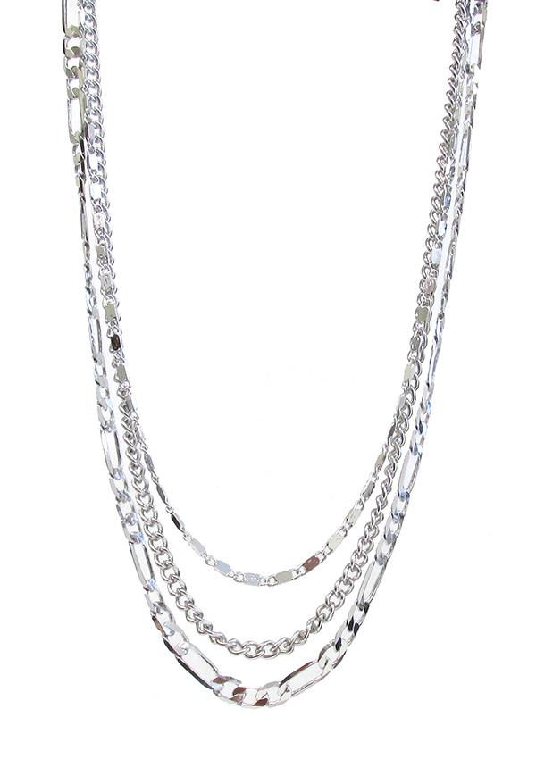 MADE IN KOREA WHITEGOLD PLATING TRIPLE CHAIN NECKLACE