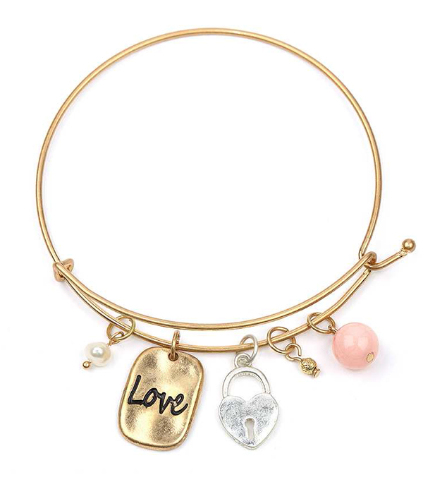 Handmade love theme wire bangle bracelet