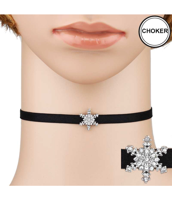 Christmas theme fabric choker necklace - snow flake