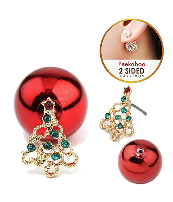 Christmas theme double sided front and back earring - tree