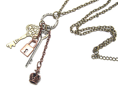 Crystal crown key and lock necklace