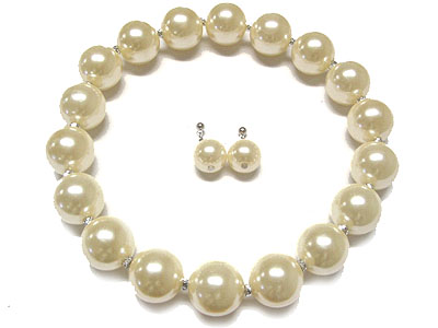 Large pearl beads ball necklace and earring set