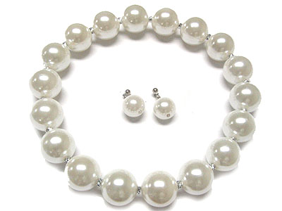 Large pearl beads ball necklace and earring set