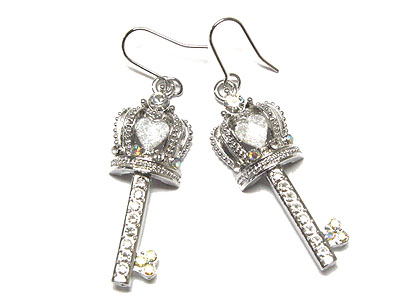 Made in korea whitegold plating crystal key earring