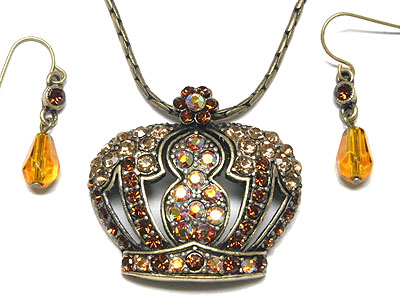 Austrian crystal crown necklace and earring set