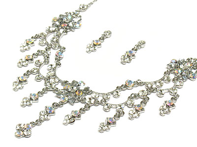 Boutique quality austrian crystal flower deco necklace and earring set