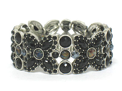 Crystal and abalon flower deco stretch bracelet