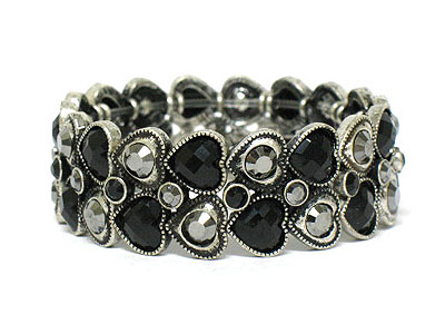 Crystal double line heart stretch bracelet