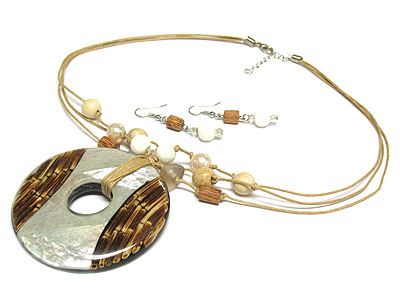 Ethnic style shell and wooden stick resin necklace set