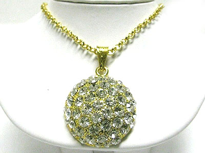 Crystal stud puffy round pendant long chain necklace