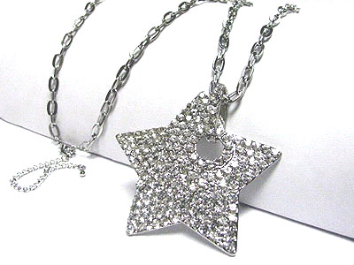 Crystal large star pendant long chain necklace