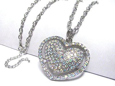 Crystal large double heart pendant long chain necklace