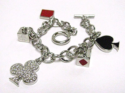 Crystal stud casino theme charm toggle bracelet