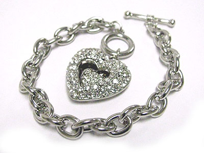 Crystal heart charm toggle bracelet