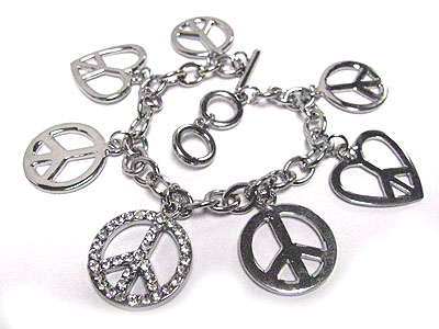 Crystal stud peace charm charm toggle bracelet