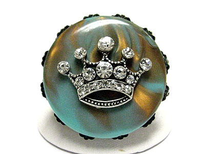 Crystal crown marblic look large acryl adjustable ring