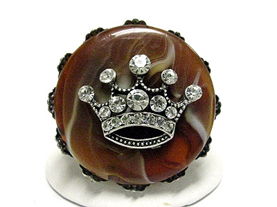 Crystal crown marblic look large acryl adjustable ring