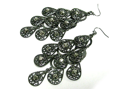 Metallic stone cascade drop earring