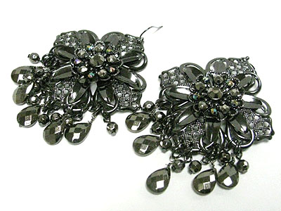 Metallic stone flower and facet beads drop earring