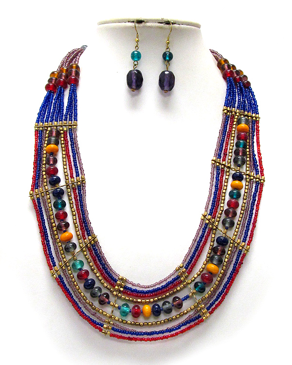 Multi row glass and seed beads necklace set