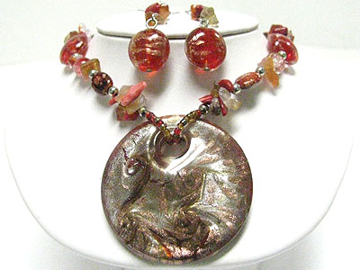 Murano glass disk pendant multi beads neckalace set