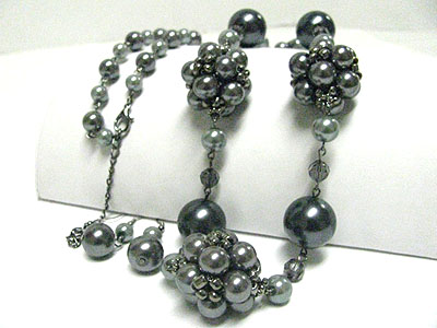 Pearl ball cluster link long necklace set