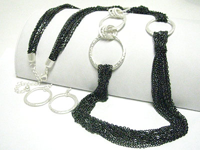 Multi row chain link long necklace set