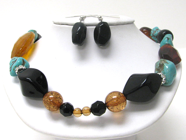 Ceramic stone and mixed beads necklace earirng set