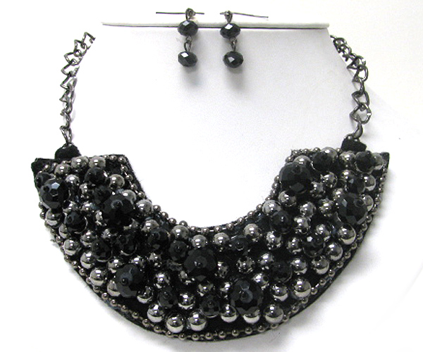 Glass and metal ball stud bib style necklace earring set