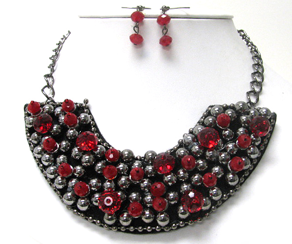 Glass and metal ball stud bib style necklace earring set