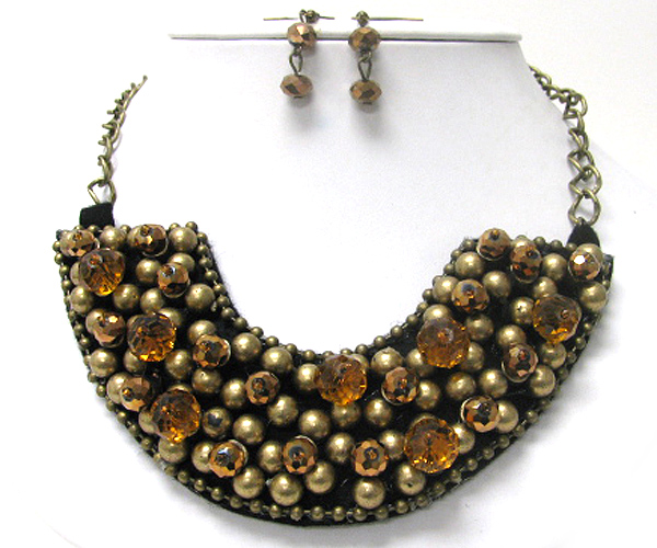 Glass and metal ball stud bib style necklace earring set