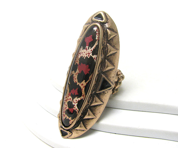 Animal pattern stone long finger stretch ring