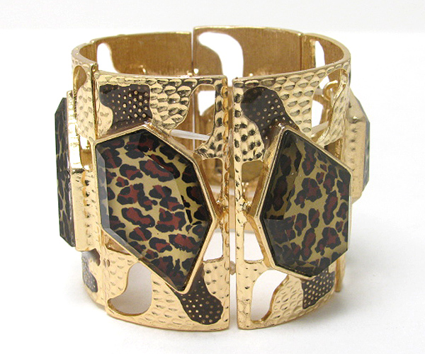 Animal pattern glass deco tall metal stretch bracelet