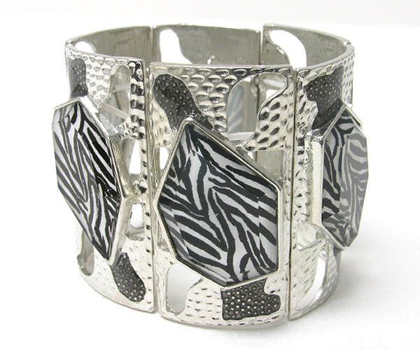 Animal pattern glass deco tall metal stretch bracelet