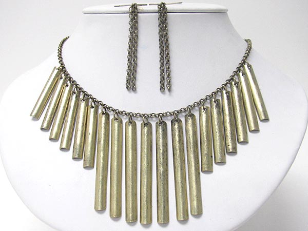 Multi long metal bar dagnle necklae earring set