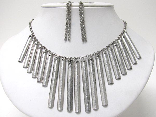 Multi long metal bar dagnle necklae earring set