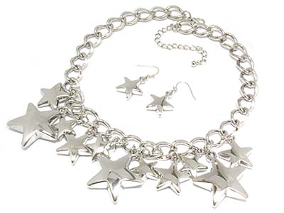 Multi metal star charms necklace and earring set