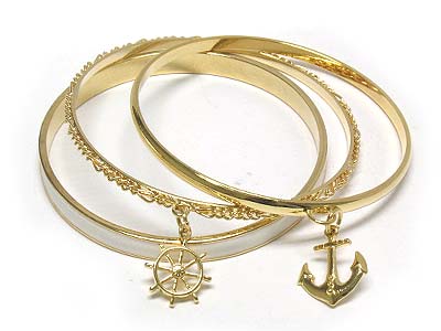 Marine theme charms triple bangles