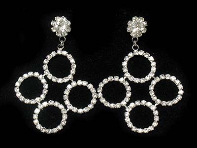 Rhinestone four round linked earring 